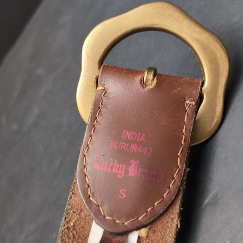 Lucky Brand Women's Brown Leather Belt with Multi-colored Stitching . - Picture 5 of 9